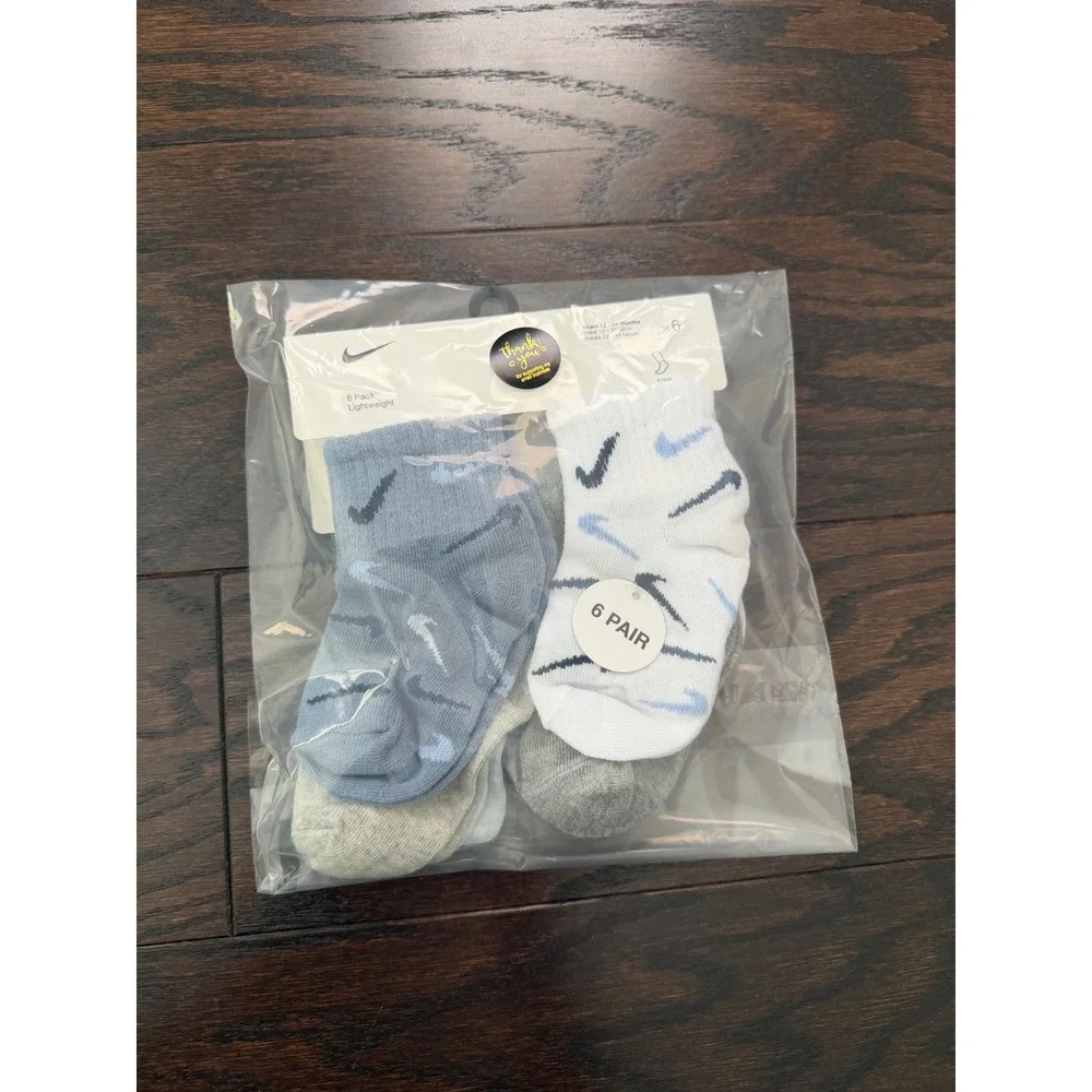 Nike Infant 6 Pack Lightweight Ankle Socks Blue White Grey 12-24M NN0801-U9E